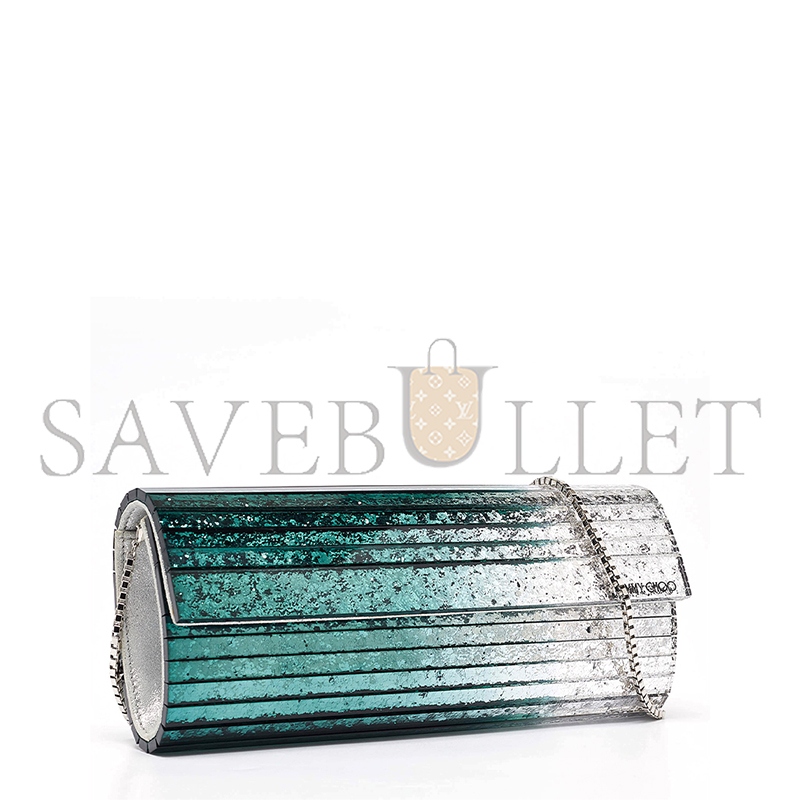 JIMMY CHOO GREEN SILVER GLITTER ACRYLIC SWEETIE CHAIN CLUTCH (24*10*5cm)